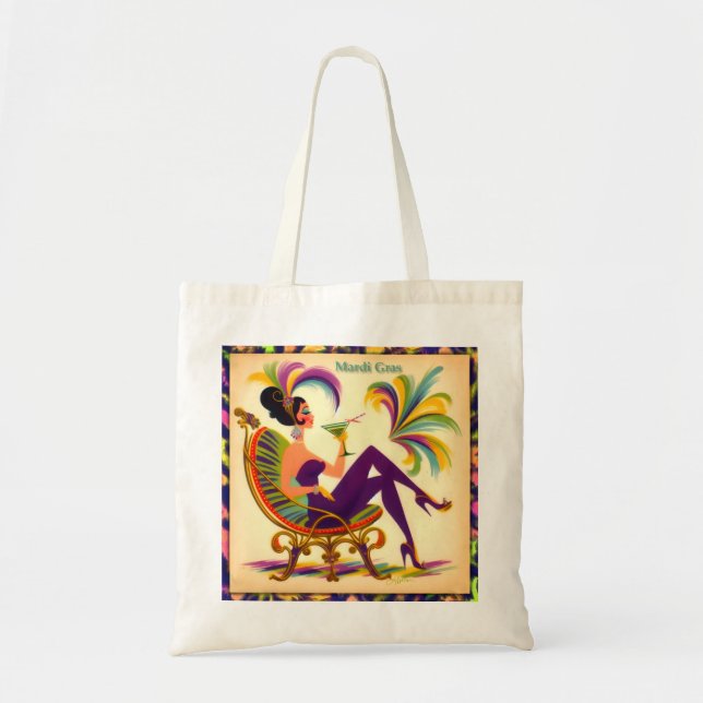 Tote Bag Mardi Gras Femme Au Milieu Du Siècle Avec Martini (Devant)