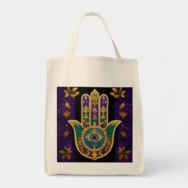 Tote Bag Mardi Gras Gold violet vert Hamsas Art (Devant)