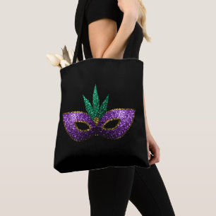 Tote Bag Mardi Gras Masque Purple Vert Or Étincelles Noir