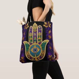 Tote Bag Mardi Gras Or Violet Vert Hamsas Art