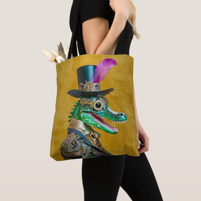 Tote Bag Mardi Gras Steampunk Party Animal Alligator (De près)