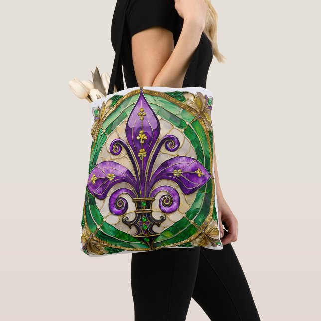 Tote Bag Mardi Gras Vitrail Fleur de lis (De près)