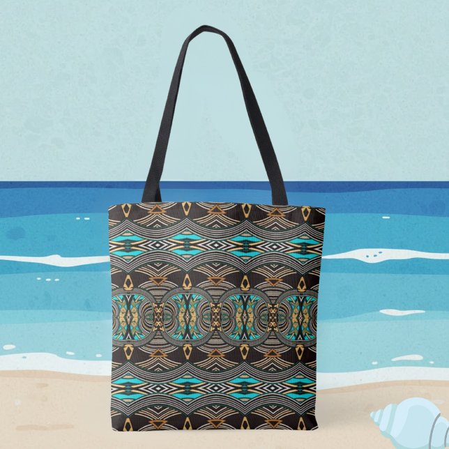 Tote Bag Marées turquoise Abstraite Tribal Fourre-tout (Créateur téléchargé)