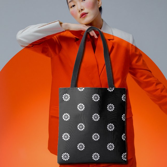 Tote Bag Marguerite en noir et blanc - motif Art déco (Créateur téléchargé)