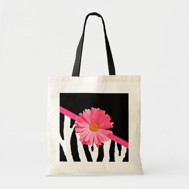 Tote Bag Marguerite rose Girly de motif de zèbre (Devant)