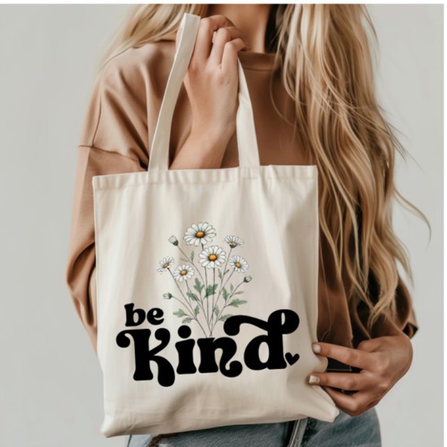 Tote Bag Marguerite vintage avec devis - Soyez gentil (Créateur téléchargé)