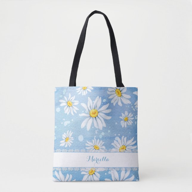 Tote Bag Marguerites blanches d'aquarelle (Devant)