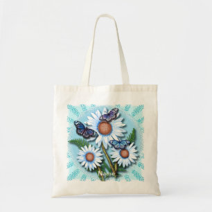 Tote Bag Marguerites Bleues Papillon