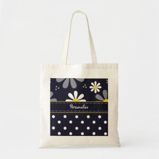 Tote Bag Marguerites Girly et pois de mod avec le nom