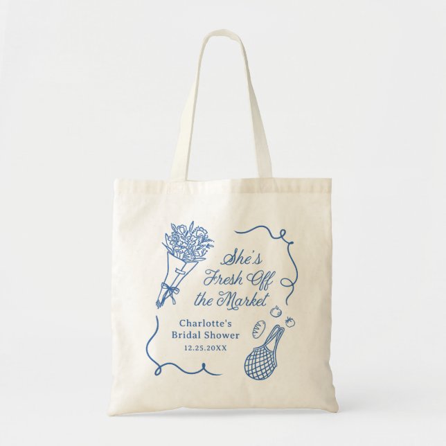 Tote Bag Mariage à thème marché frais dessiné à la main (Devant)