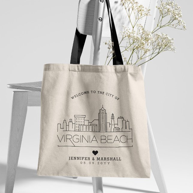 Tote Bag Mariage à Virginia Beach | Skyline stylisée (Créateur téléchargé)
