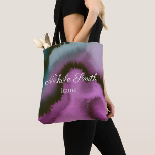 Tote Bag Mariage Abstrait Violet et Sarcelle de Fête de Mar