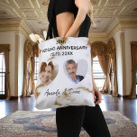 Tote Bag Mariage anniversaire de la photo en or marbre<br><div class="desc">Impression de marbre blanc et faux or en arrière - plan. Décoré avec 2 photos en forme de coeur. Personnalisez et ajoutez votre texte et vos noms.</div>