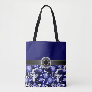 Tote Bag Mariage Anniversaire gris ruban satin perles flora