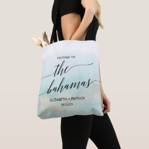 Tote Bag Mariage Aqua and Gold Beach Bahamas Bienvenue