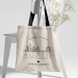 Tote Bag Mariage Austin | Skyline stylisée<br><div class="desc">Un sac fourre-tout mariage unique pour un mariage qui se déroule dans la ville d'Austin. Cette fourre-tout présente une illustration stylisée de l'horizon unique de la ville avec son nom en dessous. Ceci est suivi par vos informations de jour de mariage dans un style ouvert assorti.</div>