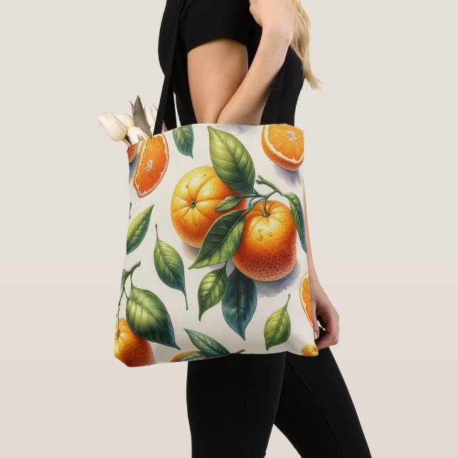 Tote Bag Mariage aux feuilles d'orange d'agrumes à l'aquare (De près)
