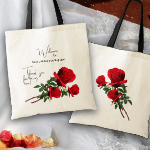 Tote Bag Mariage aux Roses Rouges Bienvenue Hôtel des Invit