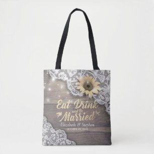Tote Bag Mariage Bienvenue Dentelle Tournesol Rustique Lumi