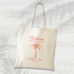 Tote Bag Mariage Bienvenue Palmier Tropical Corail