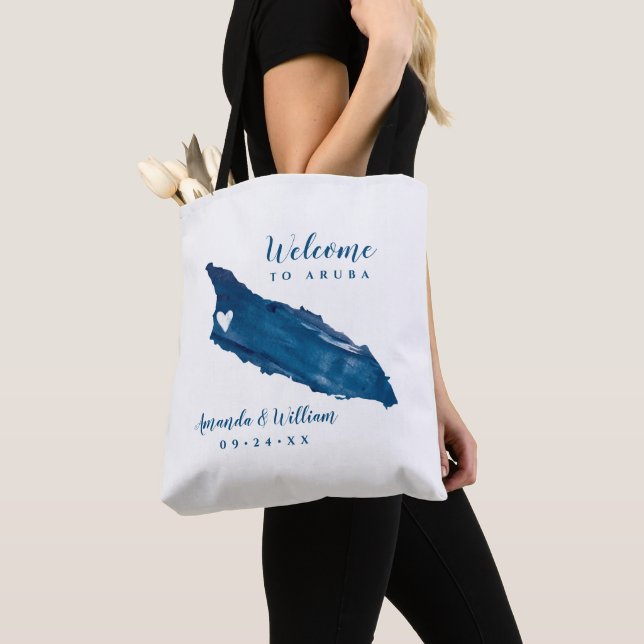 Tote Bag Mariage Bienvenue sur la carte bleue d'Aruba Coeur (De près)