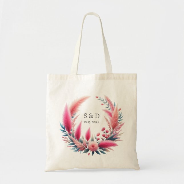 Tote Bag Mariage Bohème Chic Rose Pampas (Devant)
