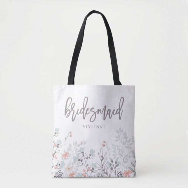 Tote Bag Mariage botanique de Blue Boho | Bridesmaid (Devant)
