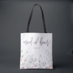 Tote Bag Mariage botanique de Blue Boho | Maid of Honor<br><div class="desc">Ce sac fourre-tout simple et élégant présente des fleurs et des feuilles de couleur boho rose et bleu douce,  ainsi qu'une typographie moderne qui dit "bonne d'honneur".</div>