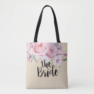 Tote Bag Mariage Brides Chic Aquarelle Boho Plumes florales