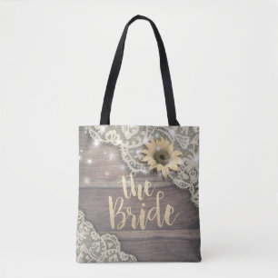 Tote Bag Mariage Brides dentelle tournesol rustique feux de