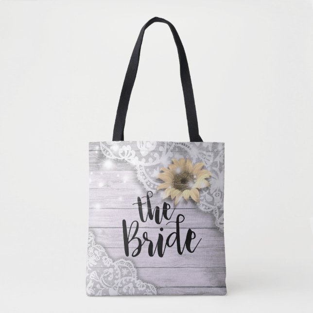 Tote Bag Mariage Brides dentelle tournesol rustique feux de (Devant)