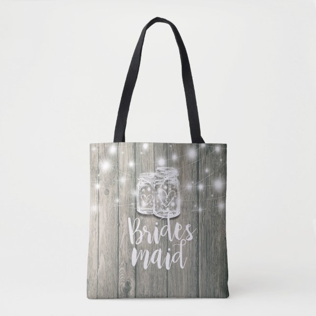 Tote Bag Mariage Bridesmaid Bois Mason Jarres et lampes à c (Devant)