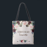 Tote Bag Mariage campagnard de Boho Rustique Floral de la m<br><div class="desc">Aquarelle bordeaux rouge marine rousse rose rousse pays bohème classe fleurie douche nuptiale cadeau sac fourre-tout modèle avec vert feuillage botanique et eucalyptus feuilles en arrière - plan en bois. Ce magnifique design facile à customiser peut s'adapter facilement à vos couleurs, styles et thèmes mariages et il est un choix...</div>