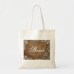 Tote Bag mariage campagnard de dentelle de burlap rustique