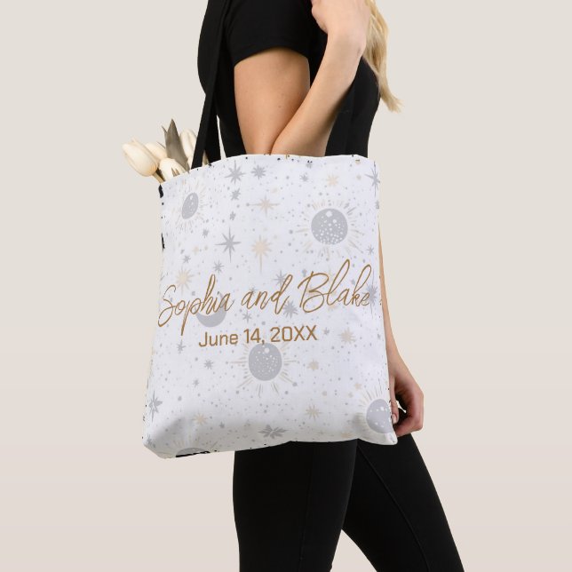 Tote Bag Mariage céleste noir et or (De près)