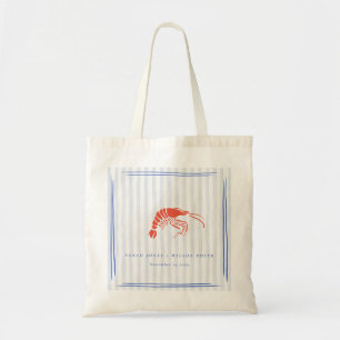 Tote Bag Mariage côtier au homard rayé rouge et bleu rétro