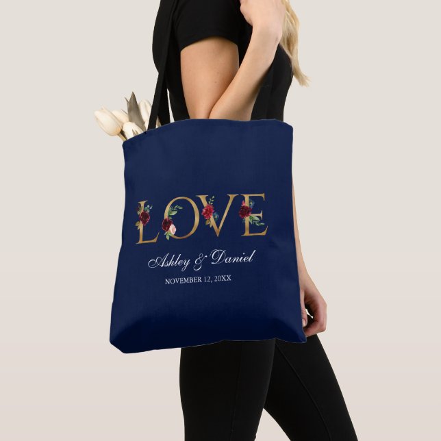 Tote Bag Mariage d'amour de l'or de la Bourgogne bleu Water (De près)