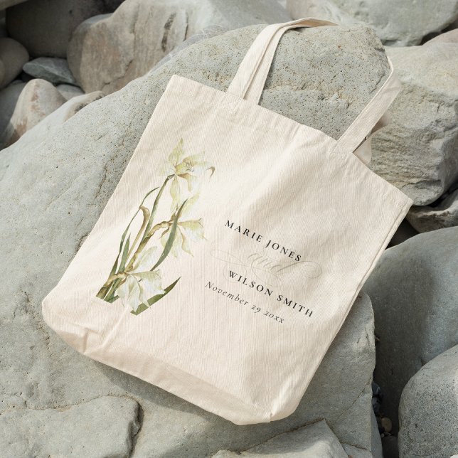 Tote Bag Mariage d'aquarelle florale blanc rustique (Créateur téléchargé)