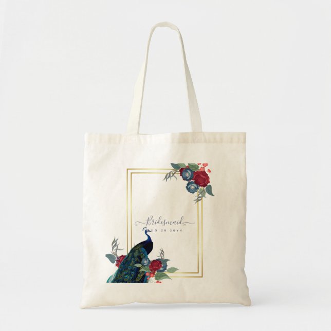Tote Bag Mariage de automne d'hiver Peacock Blue Burgundy (Devant)