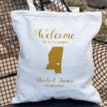 Tote Bag Mariage de bienvenue de la carte Mississippi, Or<br><div class="desc">Sac cadeau de bienvenue mariage week-end pour les invités hors de la ville à votre mariage,  avec l'image du Mississippi,  avec le coeur que vous pouvez placer à l'endroit précis. Remplissez fourre-tout avec vos goodies favoris.</div>