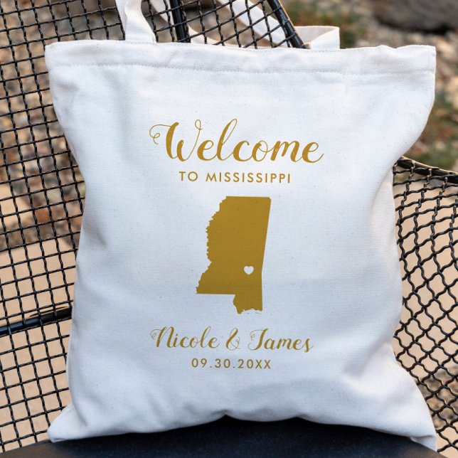 Tote Bag Mariage de bienvenue de la carte Mississippi, Or (Créateur téléchargé)