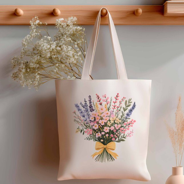 Tote Bag Mariage de Bouquet Fleur sauvage moderne Bow jaune (Créateur téléchargé)