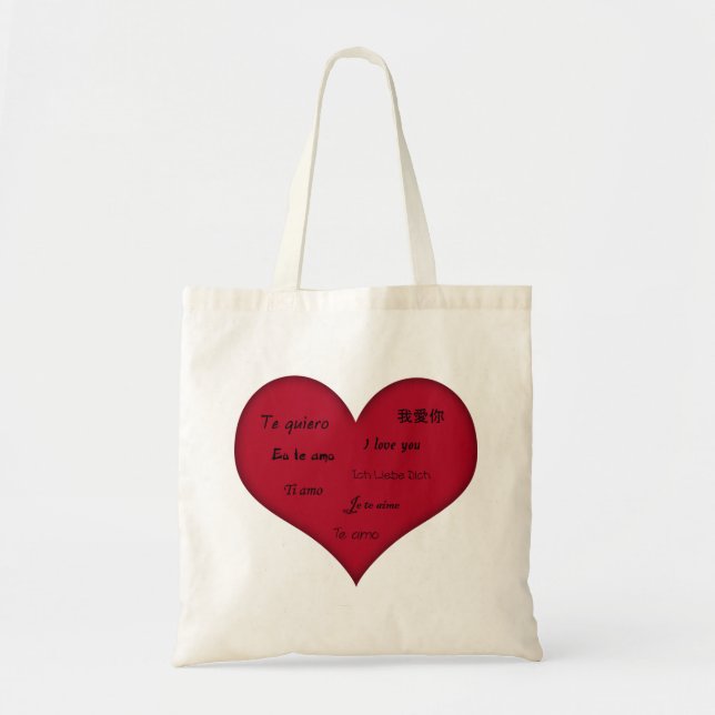 Tote Bag Mariage de coeur rouge multilingue (Devant)