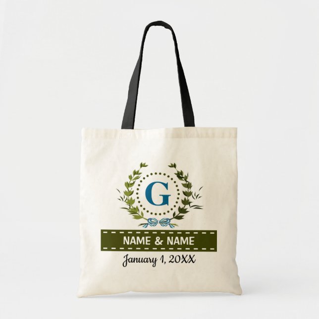 Tote Bag Mariage de couronne Ivy Personnalisé Date Monogram (Devant)