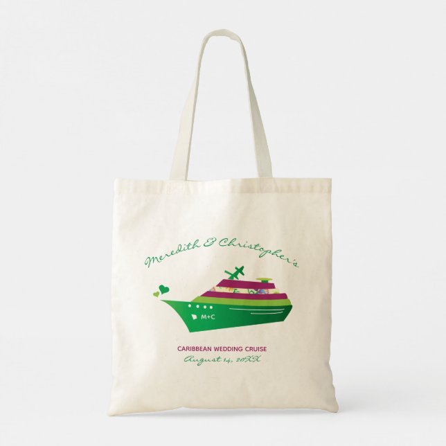Tote Bag Mariage de croisière Green Ship Hearts (Dos)