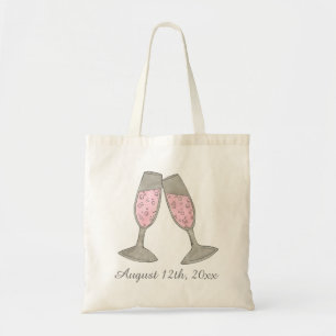 Tote Bag Mariage de date Bubly Pink Champagne Fête des mari