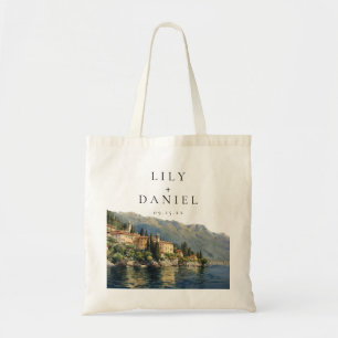 Tote Bag Mariage de destination à l'aquarelle du lac de Côm