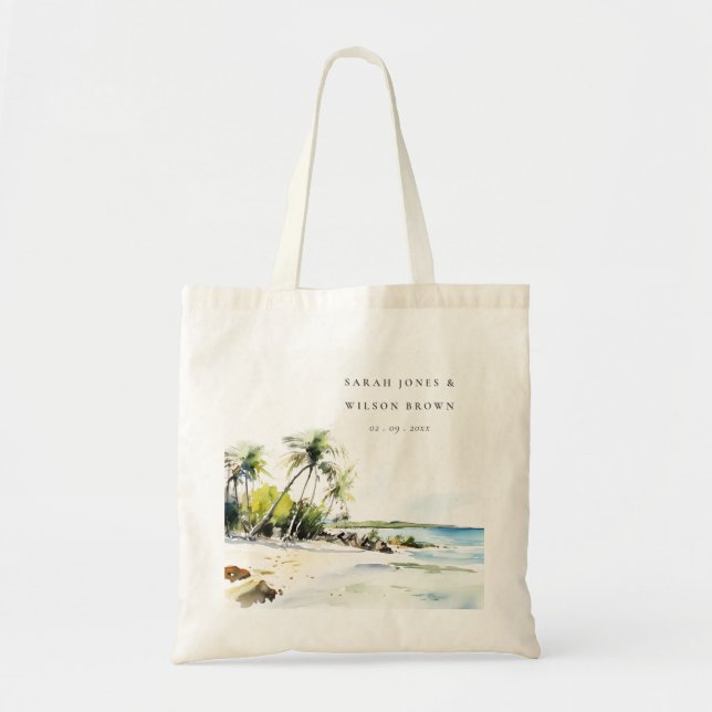 Tote Bag Mariage de destination aquarelle côtière tropicale (Devant)