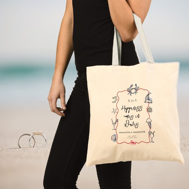 Tote Bag Mariage de Destination de Dessins de Crabe Bleu de (Coastal Maine Beach Blue Crab Doodles Destination Wedding Guest Welcome Tote Bag)