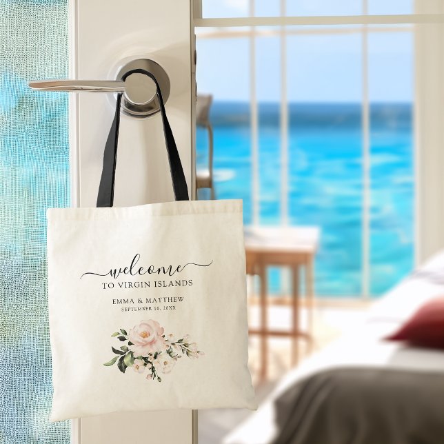 Tote Bag Mariage de Destination Floral Rose Rouge Clair de  (Blush Rose Floral Destination Wedding Welcome Tote Bag)